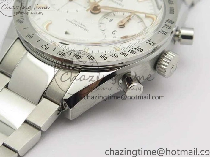 0718 Speedmaster ’57 Co-Axial OMF 1:1 Best Edition White Dial RG Markers On SS Bracelet A Elegant 8144